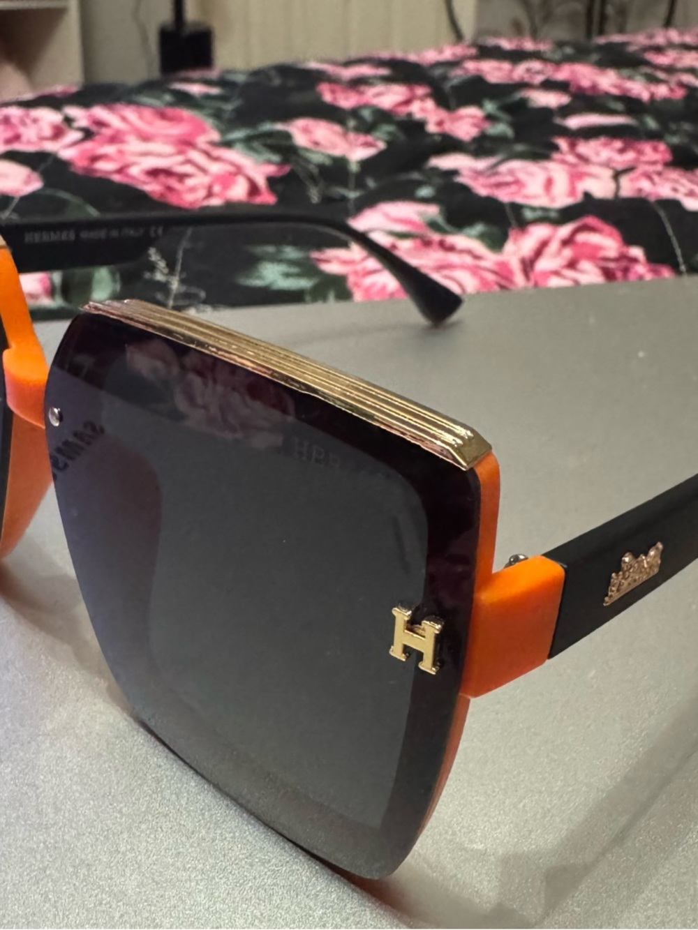 Hermès Oversized Square Sunglasses in Orange & Black